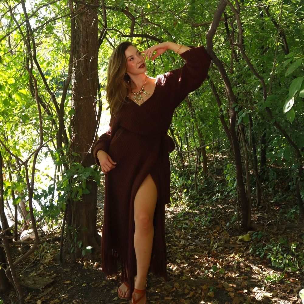 Chic Brown Maxi Dress with V-Neck